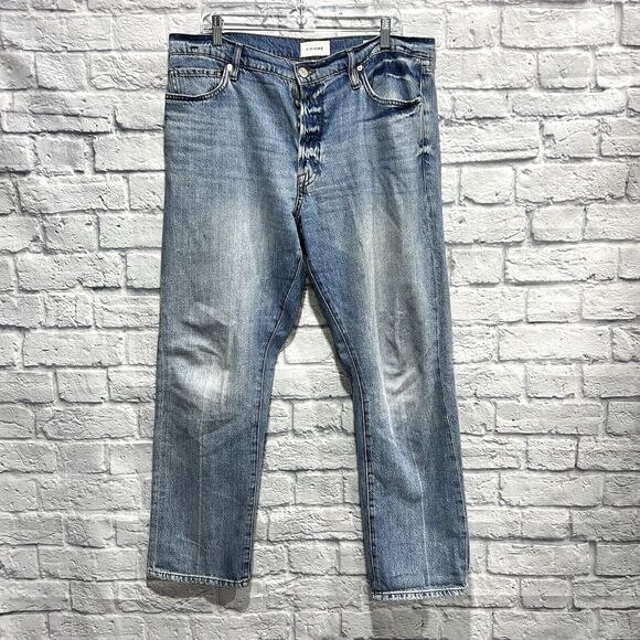 Frame Denim Jeans Blue Straight Medium‎ Wash Distressed Le Slouch Sz 31 (38X29) - Picture 2 of 10